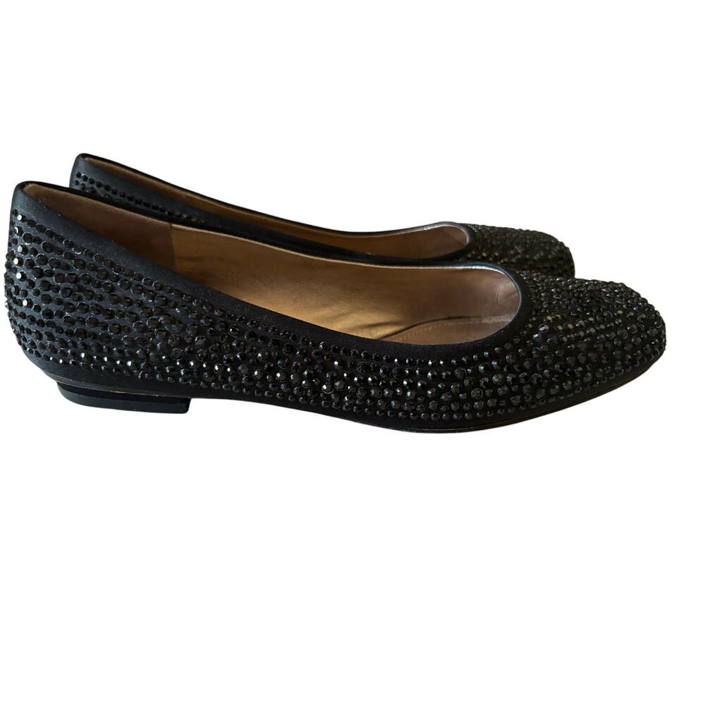 Joan & David Flats Shoes Daignatius Black Satin & Rhinestone Ballet size 7